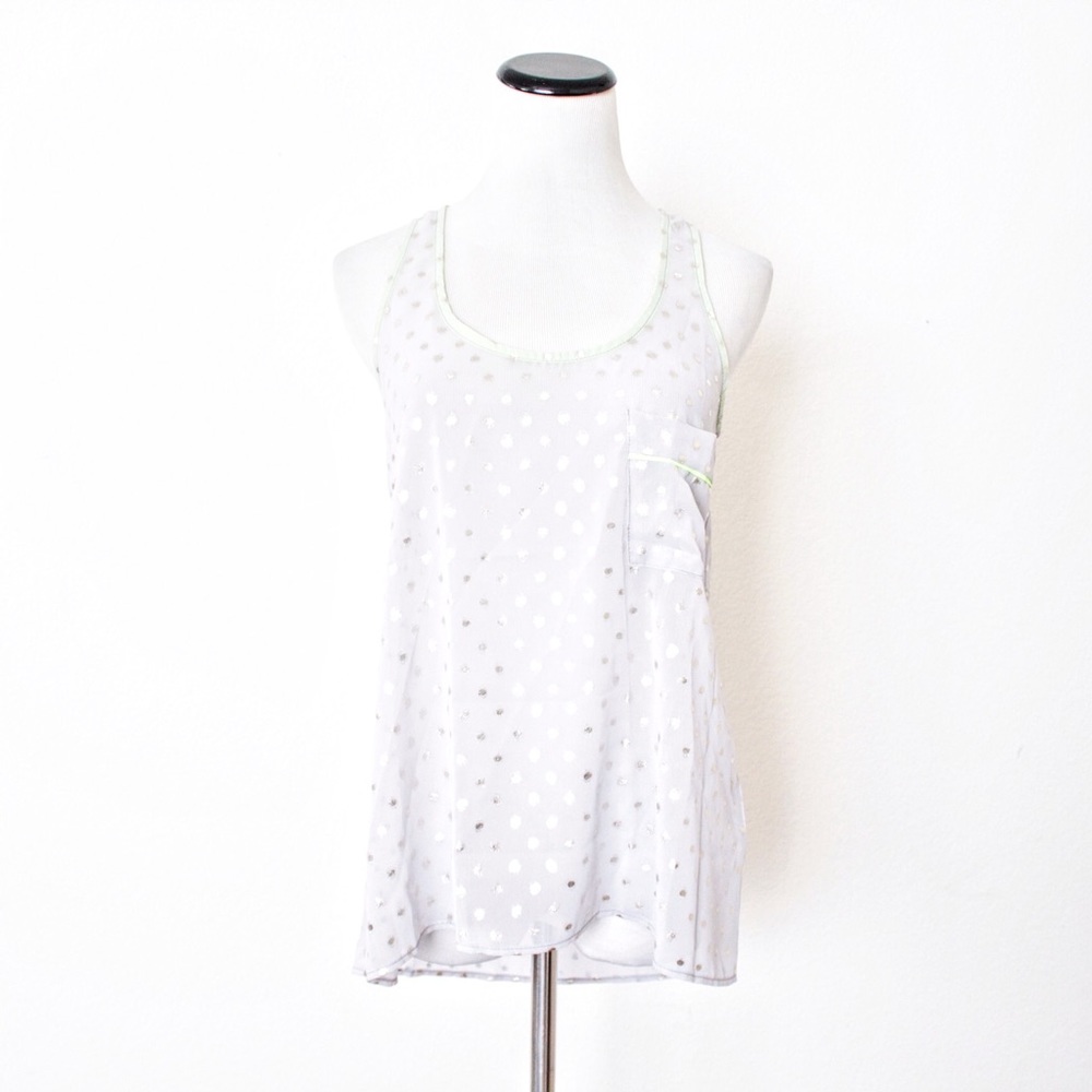 Lush Gray Metallic Polka Dot Sheer Top